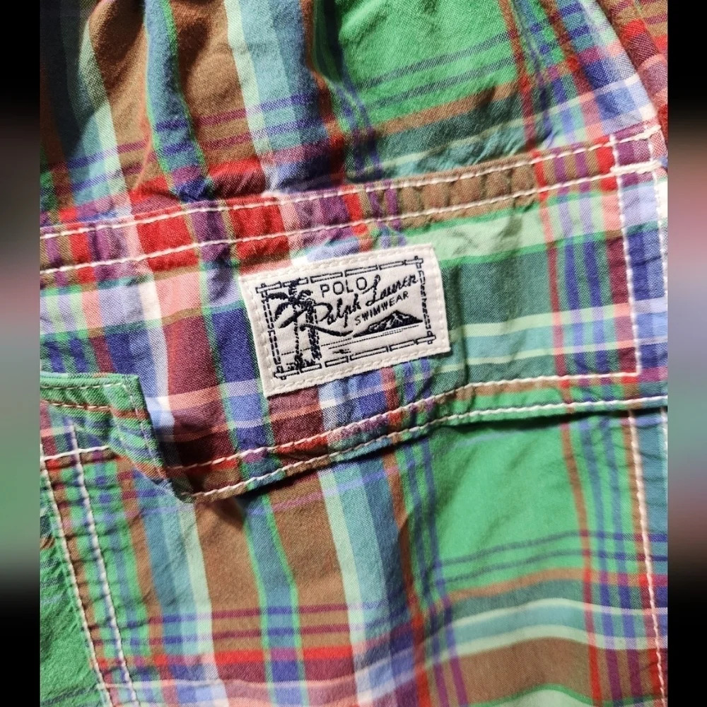 Polo Ralph Lauren 80s 90s Men's Multicolor Plaid Swim Trunks Vintage - Picture 6 of 6